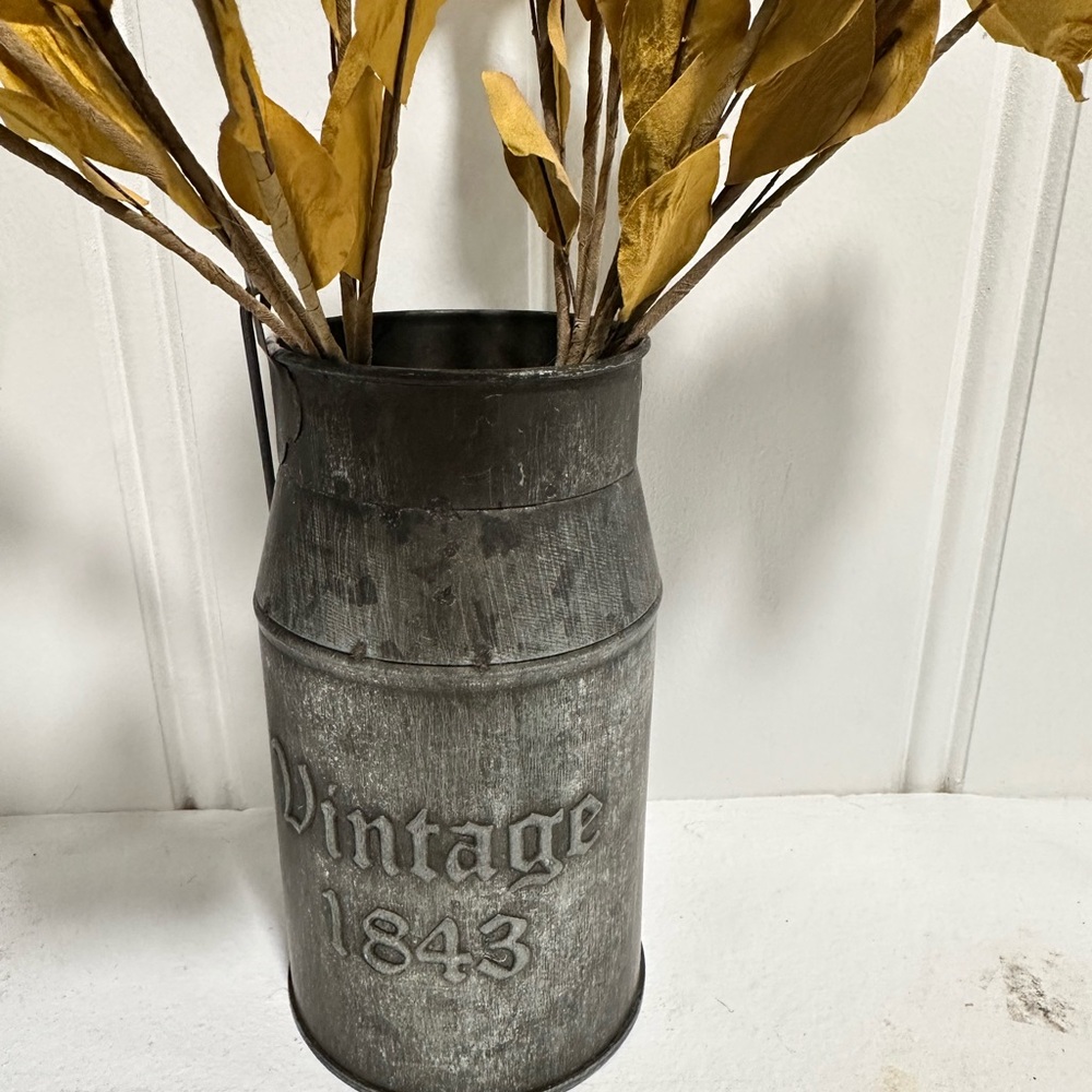 Rustic Sunflower Arrangement in Vintage Metal Vase - Picture 2 of 3